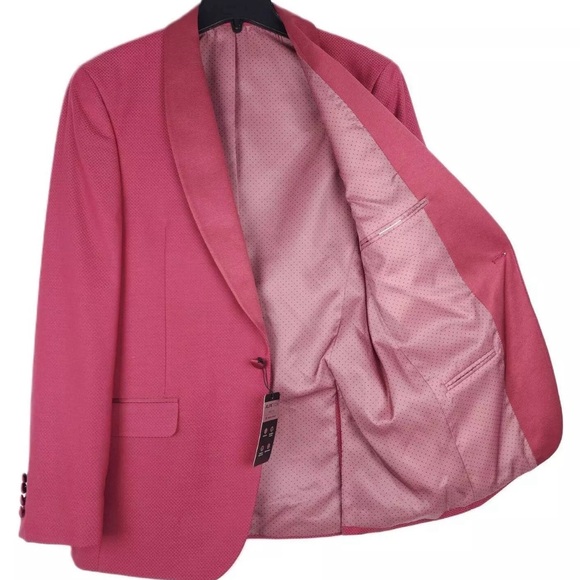Alfani Men's Slim Fit Tuxedo Jacket Floral Dusty Rose 40L Suit Jacket Blazer New - Picture 5 of 11
